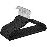 SONGMICS Perchas de Terciopelo, Juego de 30 Piezas, Antideslizantes, Ranuras para Hombros, Barra para Pantalones, Gancho Giratorio 360°, 0,6 cm de Grosor, 43 cm Largo, Negro CRF029B03
