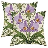 Juego de 2 fundas de almohada de orquídea, diseño floral de hojas elegantes, remolinos de primavera violeta con cremallera oculta, fundas de almohada para sala de estar, cama, oficina, sofá, silla