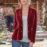 Chaqueta corta de terciopelo para mujer con color sólido, elasticidad moderada y diseño elegante, ideal para uso diario, vacaciones o club (S rojo)