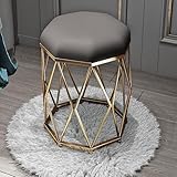 Taburete redondo de terciopelo con patas de nido de pájaro dorado, taburete tapizado para tocador, sala de estar, silla acolchada gris oscuro