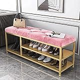 Lujoso banco de entrada de terciopelo rosa con almacenamiento para botas, zapatero acolchado, elegante armario de entrada, 100 x 35 x 45 cm, perfecto para nización en casa