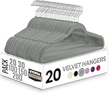 Utopia Home Premium Perchas de Terciopelo Antideslizantes, Duraderas Perchas Negras con Gancho Giratorio de 360 Grados Percha de Gran Resistencia (Gris, Paquete de 20)