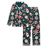 Generisch Conjuntos de pijama de manga larga para mujer cómodos para noches relajadas, Verde oscuro., M
