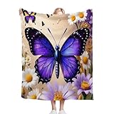 Dozrmey Manta para Cama Individual Mariposa Morada, 150x200 cm Manta Versátil para Interiores, Tejido de Franela Salón Dormitorio y Zonas de Descanso, Sin Pérdida de Color L270-