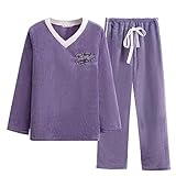Conjunto de Pijama para Mujer, de Manga Larga, Ropa de Dormir para Descansar, Conjunto de Pijama（Morado）