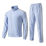 KISSQIQI Conjunto deportivo de 2 piezas con cremallera completa para hombre, de terciopelo dorado, informal, chaqueta y pantalón, Azul/claro, Medium