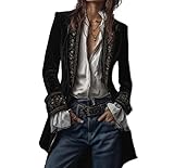 Chaqueta larga bordada de terciopelo de poliéster azul marino vintage con cuello en V sólido, abrigo retro, otoño, Halloween, abrigo steampunk, 2#, L