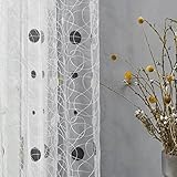 Cortinas Transparentes de Tul con diseño de Nido de pájaro Moderno para Cocina, Sala de Estar, Dormitorio, Cortinas Elegantes de poliéster, decoración-Blanco, 140 x 160 cm, ESPAÑA, 4 Cintas para ganc