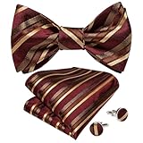 HRWLY Pajaritas de Seda a Rayas, Pajaritas Amarillas y Rojas, Conjunto de Gemelos y pañuelo, Accesorios for Traje for Hombre, Pajarita for Atar
