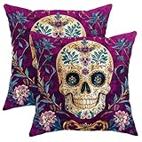 Juego de 2 fundas de almohada de flores violetas, cojines decorativos florales vintage, decoración otoñal del hogar para sofá, cama, sofá, elegante diseño bohemio de 20 x 20 pulgadas