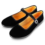 Zapatos Mary Jane de Terciopelo de Las Mujeres Algodón Negro Antigua Pekín Pisos de Tela Ejercicio Zapatos de Baile (Numeric_37)