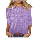 Blusas de lentejuelas brillantes para mujer, manga 3/4, cuello redondo, elegantes camisetas de noche con purpurina, talla grande, camiseta de lentejuelas a la moda, camiseta de lentejuelas para fiesta