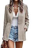 Jhsnjnr Chaquetas de mujer con frente abierto, casual, para negocios, oficina, chaqueta de manga larga, cuello alto, abrigos para exteriores, albaricoque, S